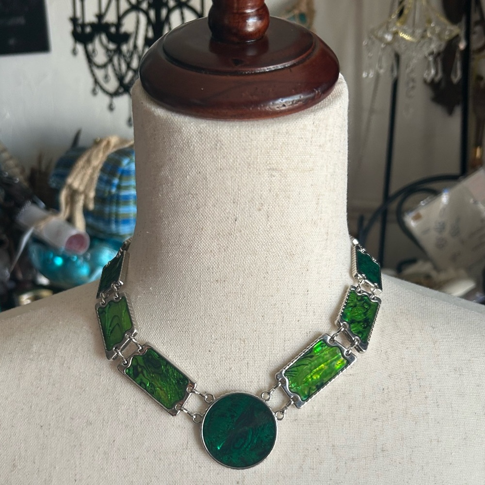 Green Abalone Shell Statement Necklace - image 2